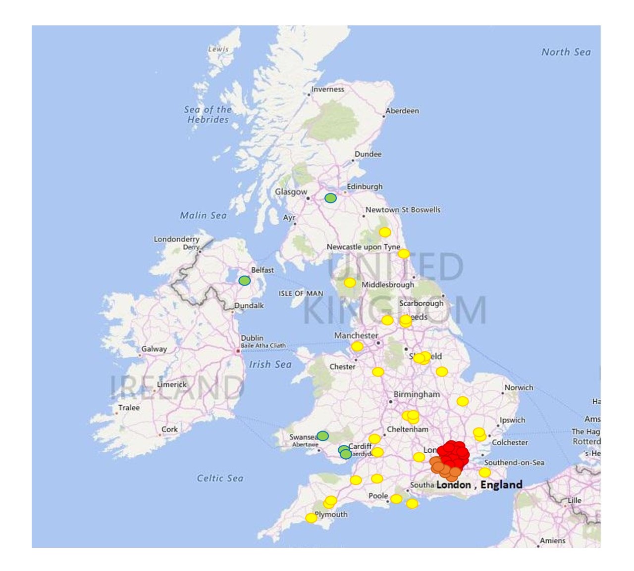 Map of UK showing Community Rehabilitation Research Network